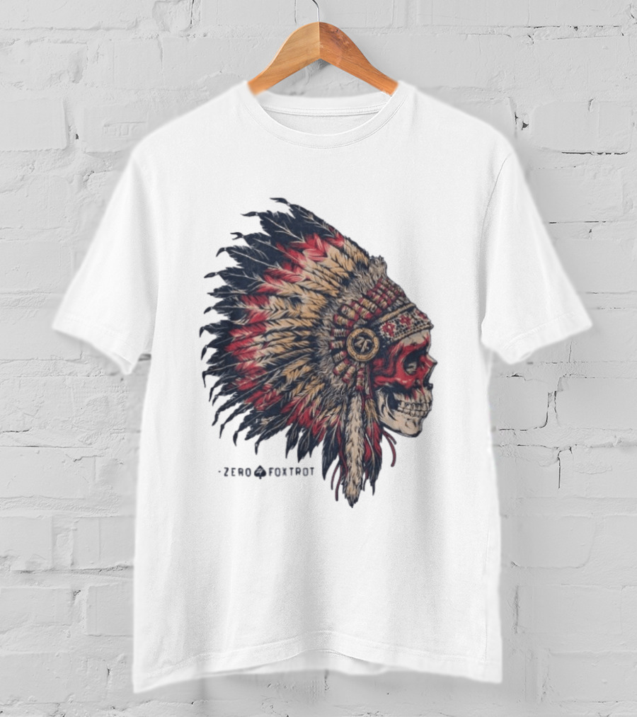 Zero Foxtrot Skull In Feathered Headdress T-Shirt