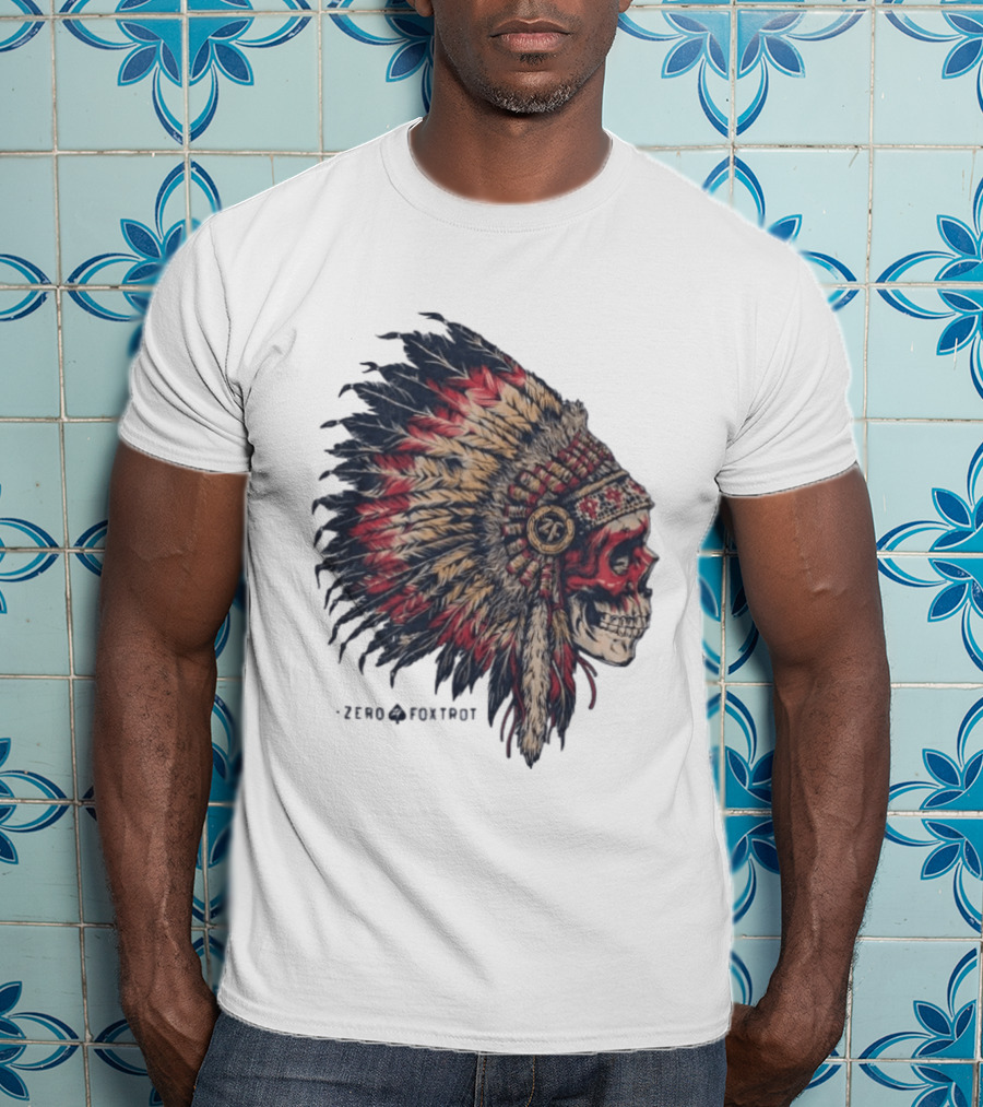 Zero Foxtrot Skull In Feathered Headdress T-Shirt