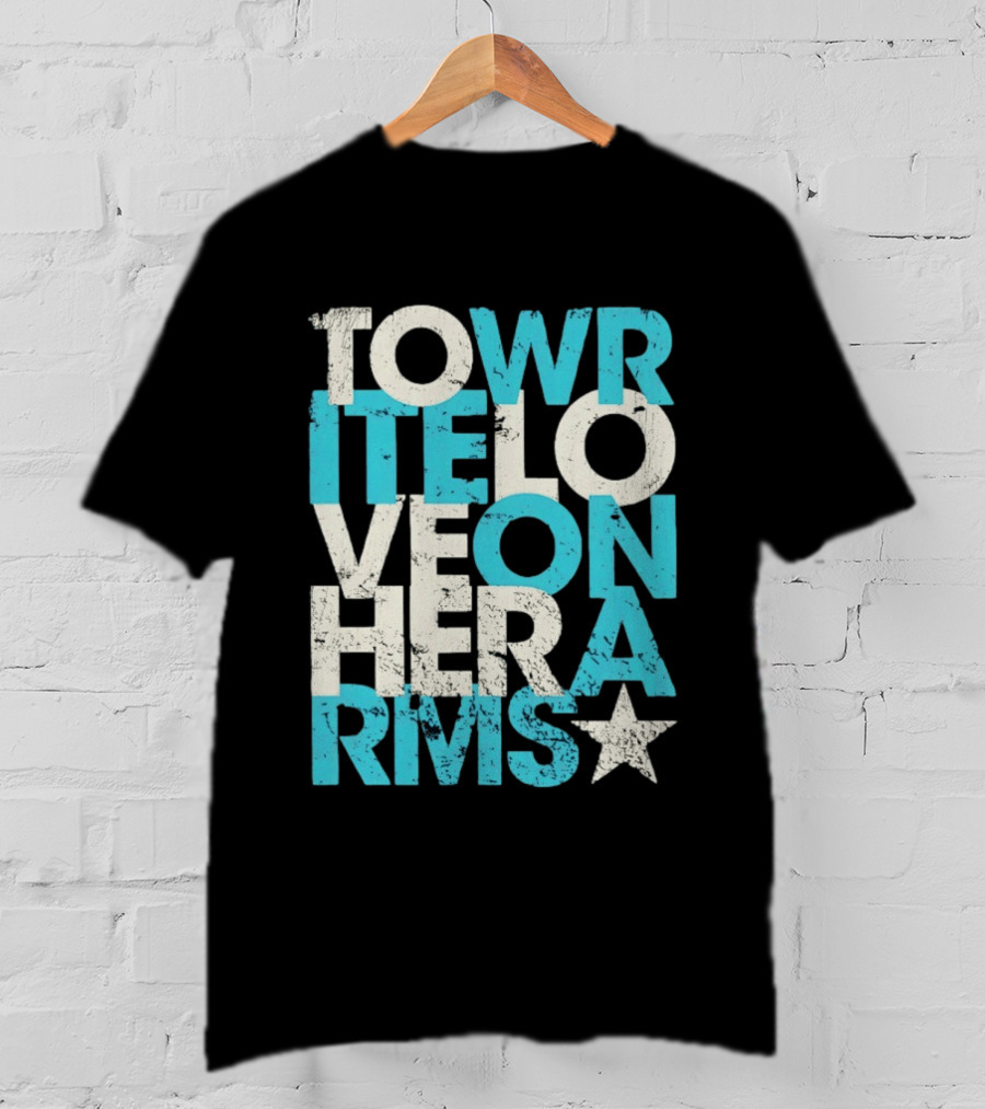Tower Love Hero Arms Distressed Text Star T-Shirt