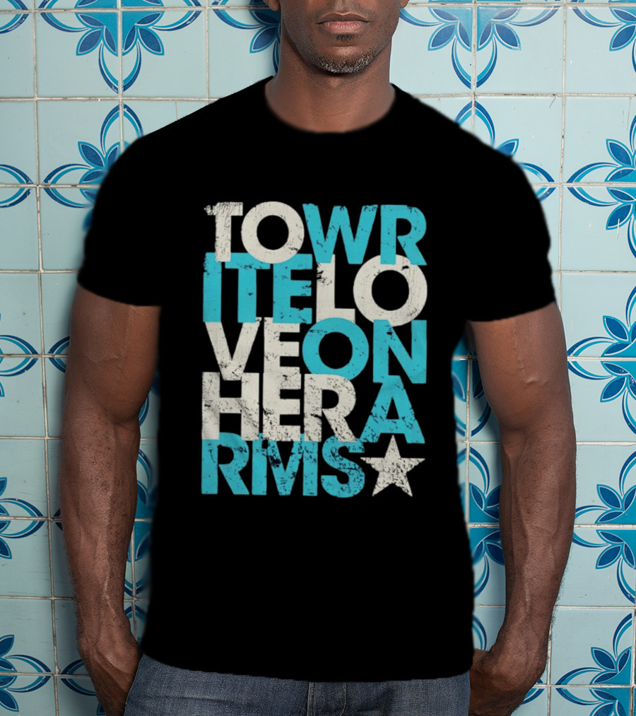 Tower Love Hero Arms Distressed Text Star T-Shirt