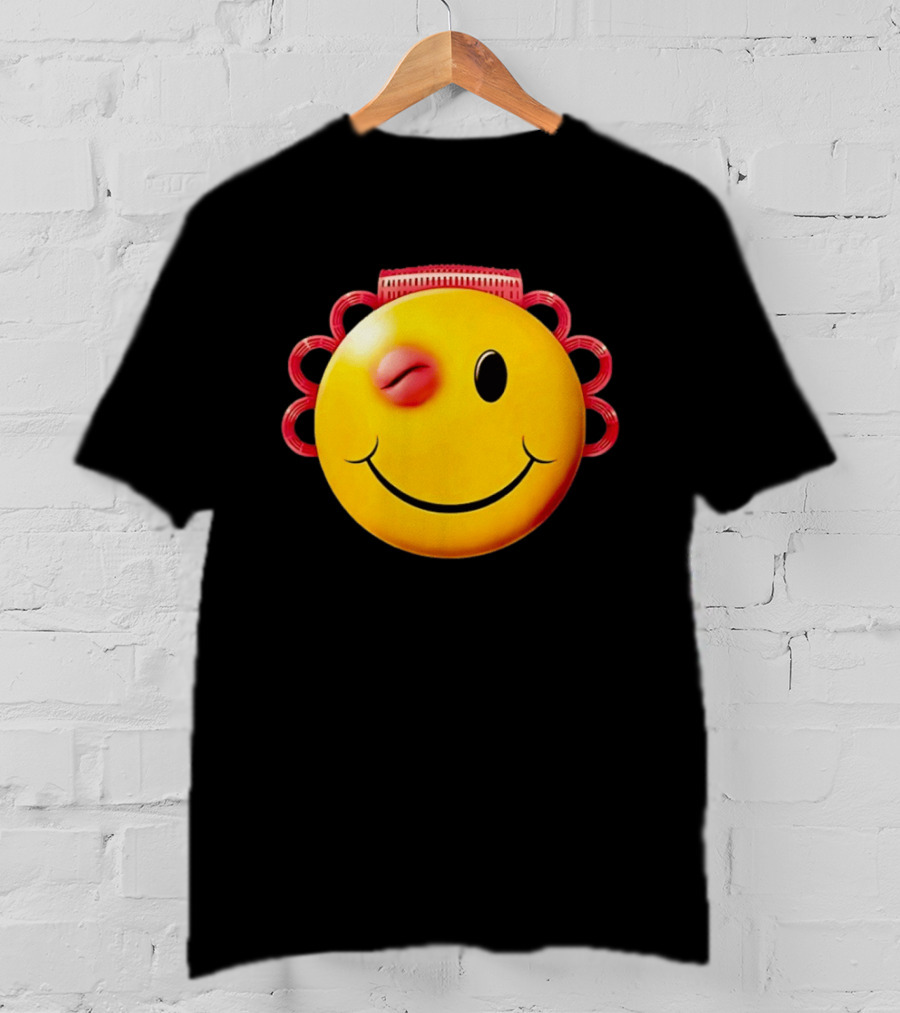 Winking Smiley Face Emoji With Hair Rollers T-Shirt