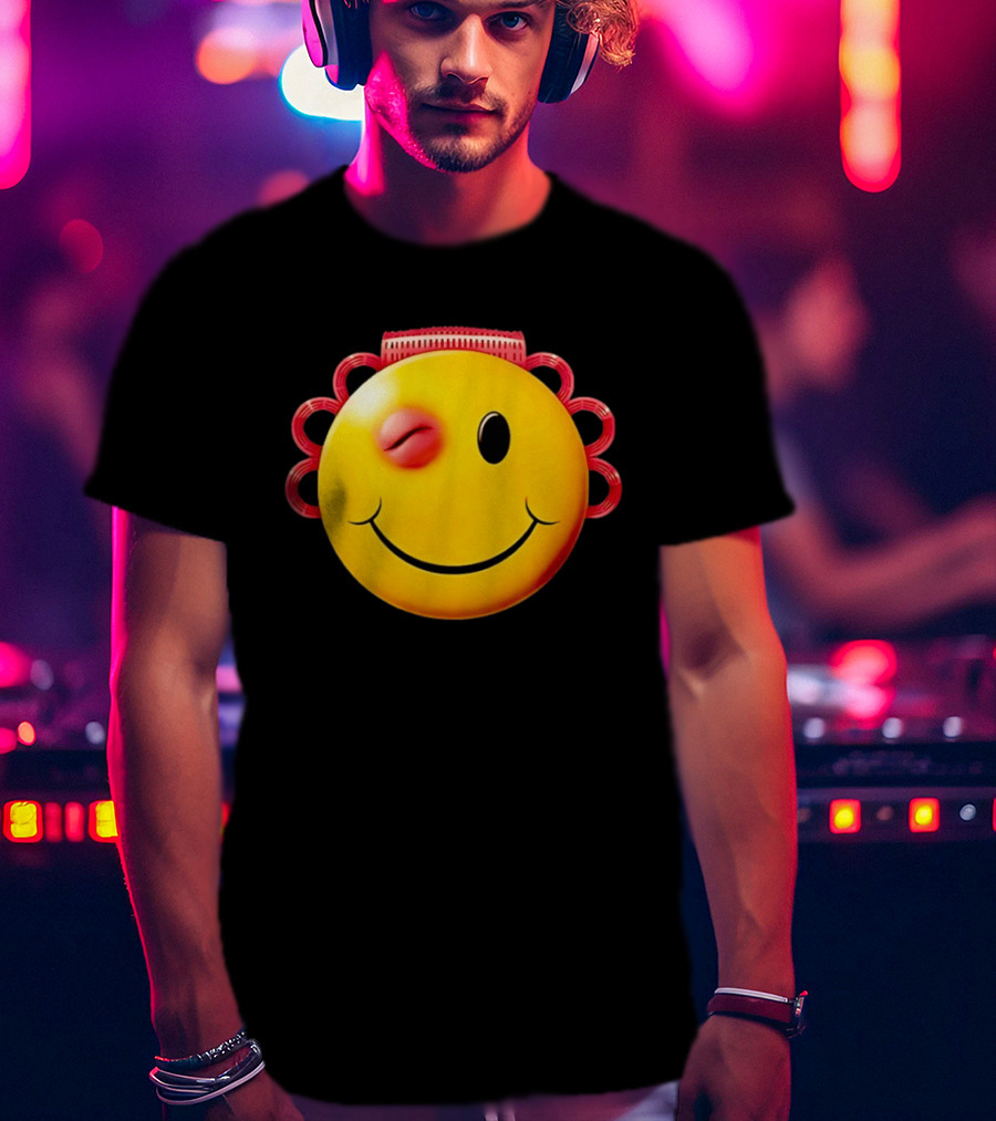 Winking Smiley Face Emoji With Hair Rollers T-Shirt