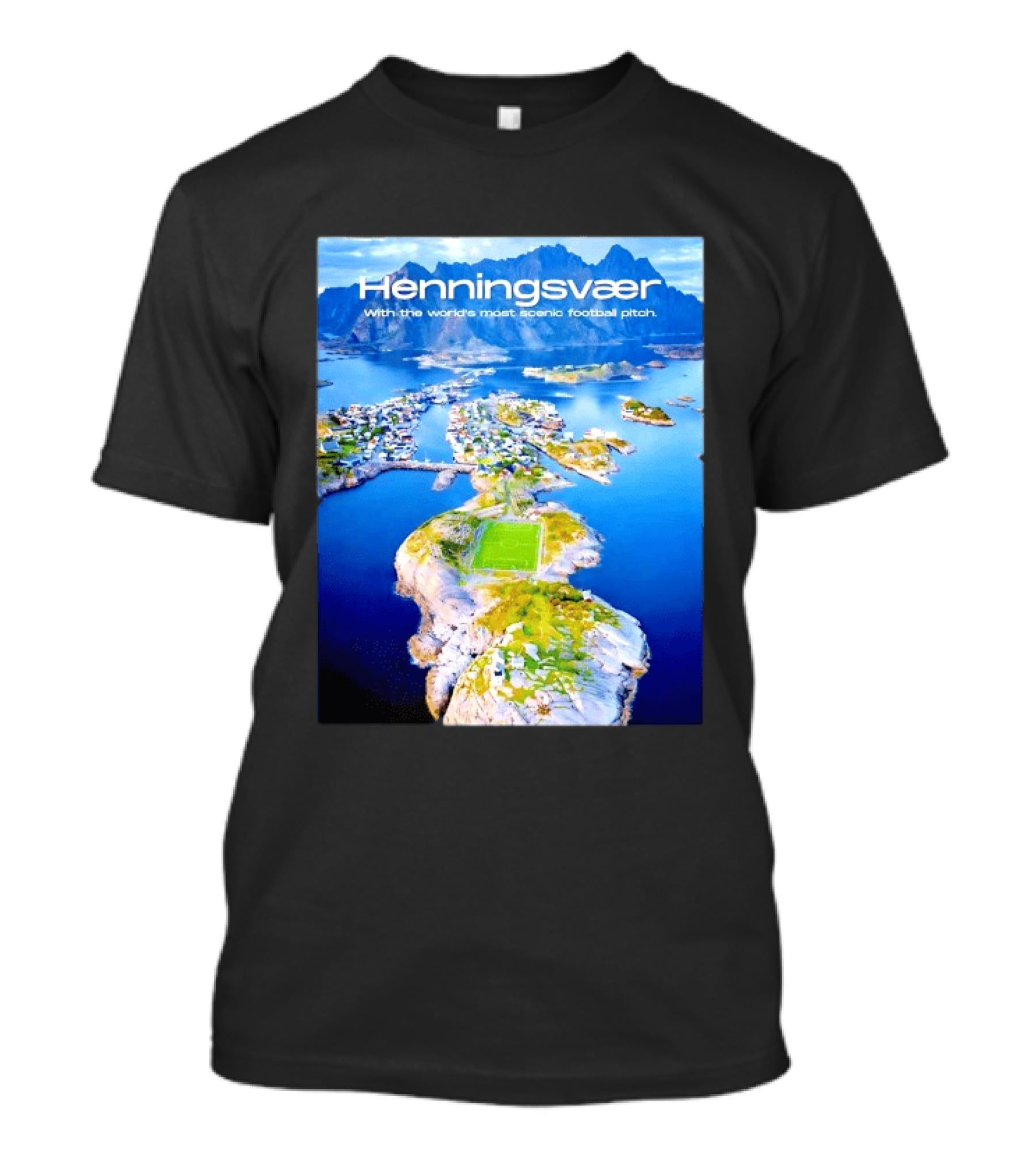 Henningsvaer With The World's Most Scenic Football Pitch Aerial View T-Shirt