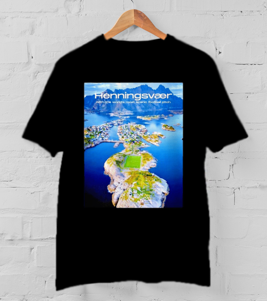 Henningsvaer With The World's Most Scenic Football Pitch Aerial View T-Shirt