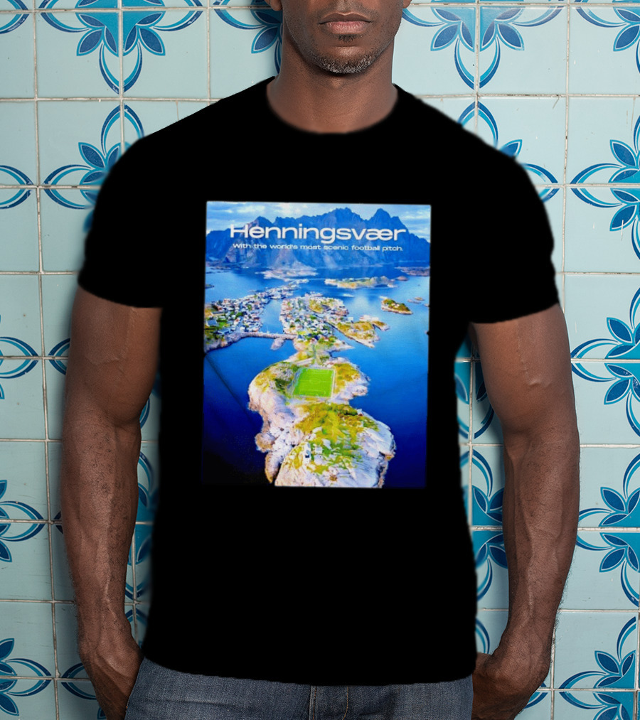 Henningsvaer With The World's Most Scenic Football Pitch Aerial View T-Shirt