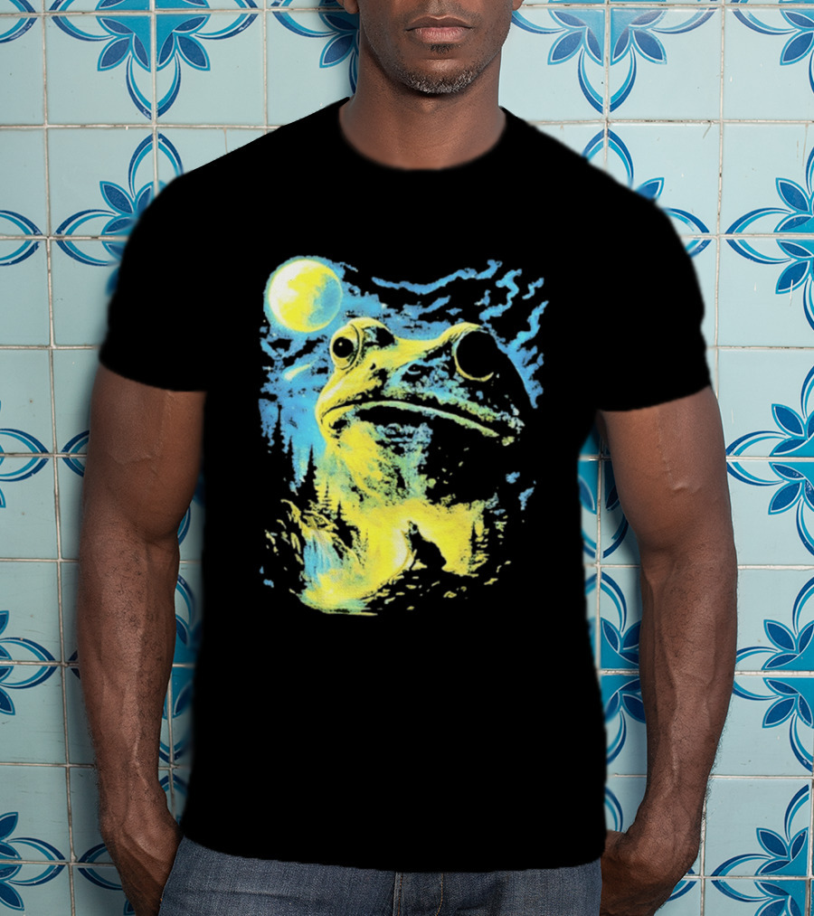 Howling Wolf Frog Moon Night Scene Surreal Fantasy T-Shirt