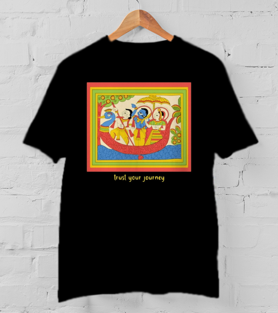 Phad Paintings Trust Your Journey Krishna Radha Boat Scene T-Shirt