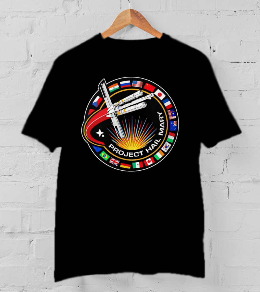 Project Hail Mary Mission Patch With International Flags And Spacecraft T-Shirt