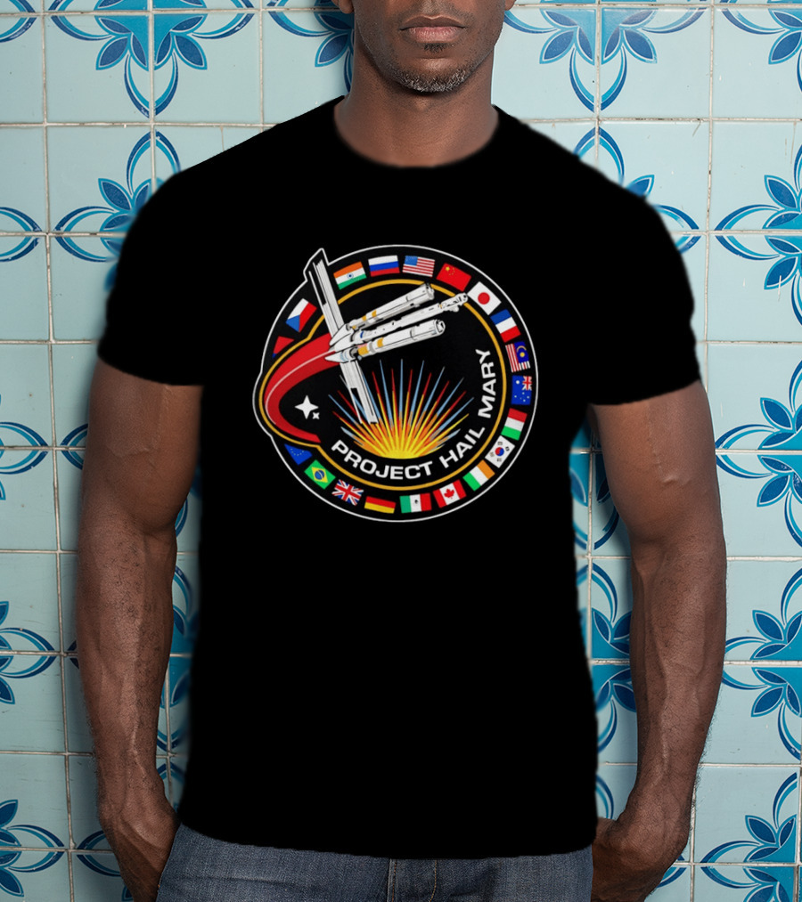 Project Hail Mary Mission Patch With International Flags And Spacecraft T-Shirt