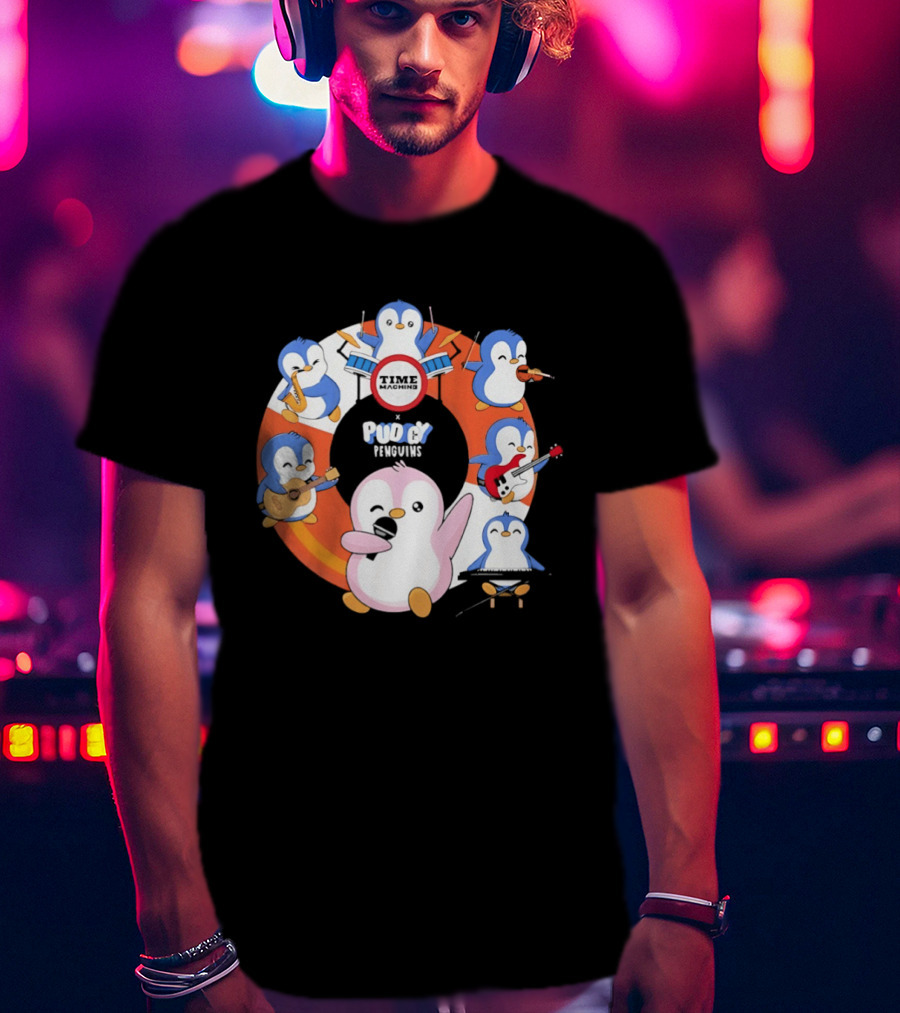 Pudgy Penguins Time Machine Band Musical Penguins Party T-Shirt