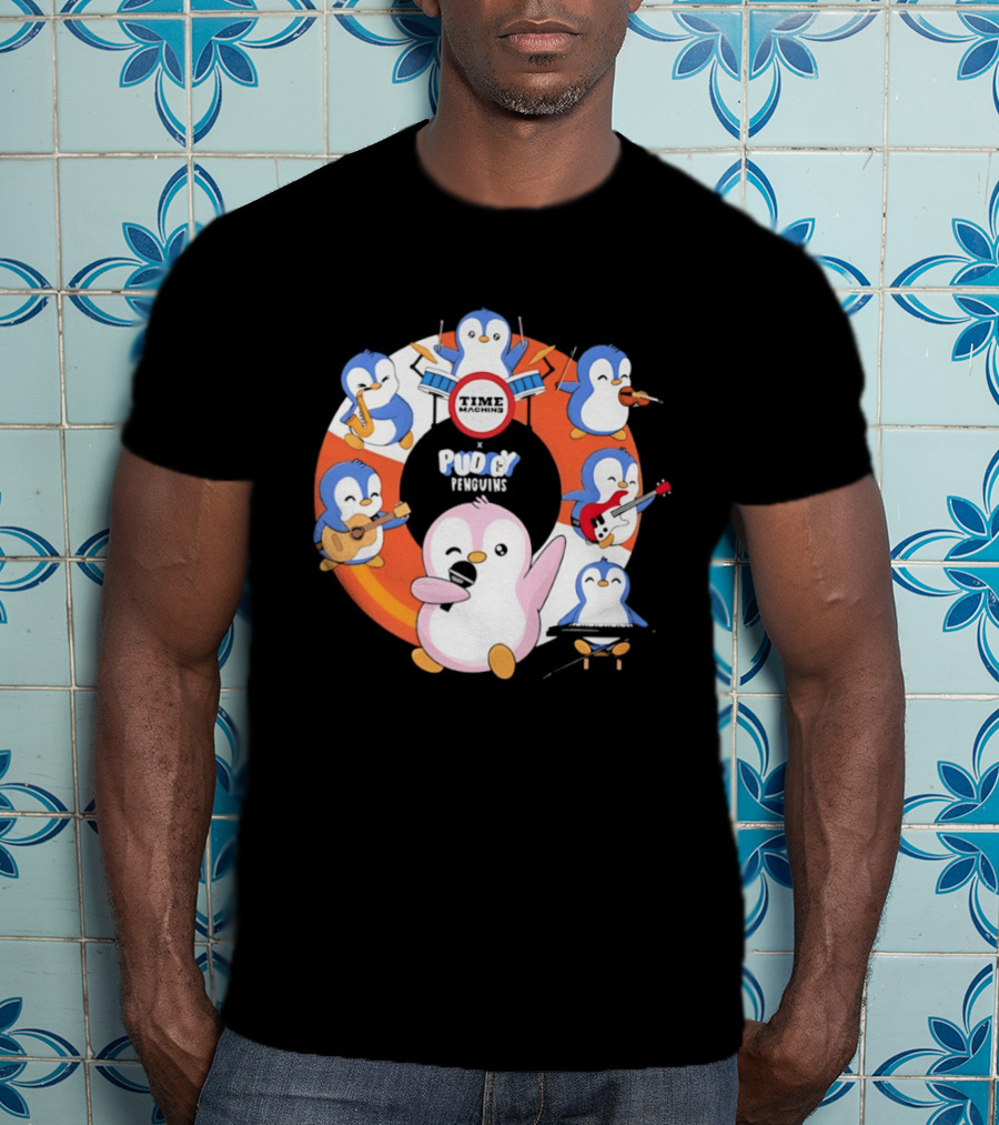 Pudgy Penguins Time Machine Band Musical Penguins Party T-Shirt