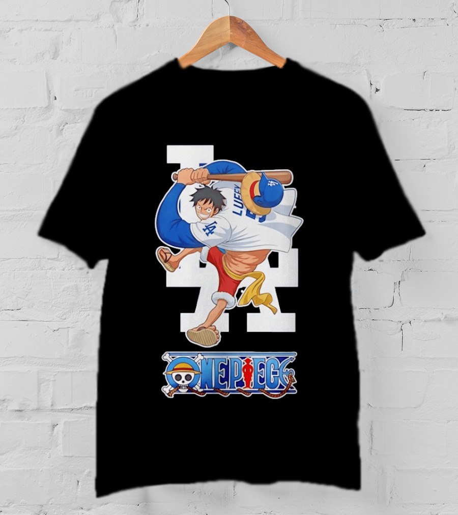 Luffy One Piece LA Baseball Crossover Dodgers T-Shirt