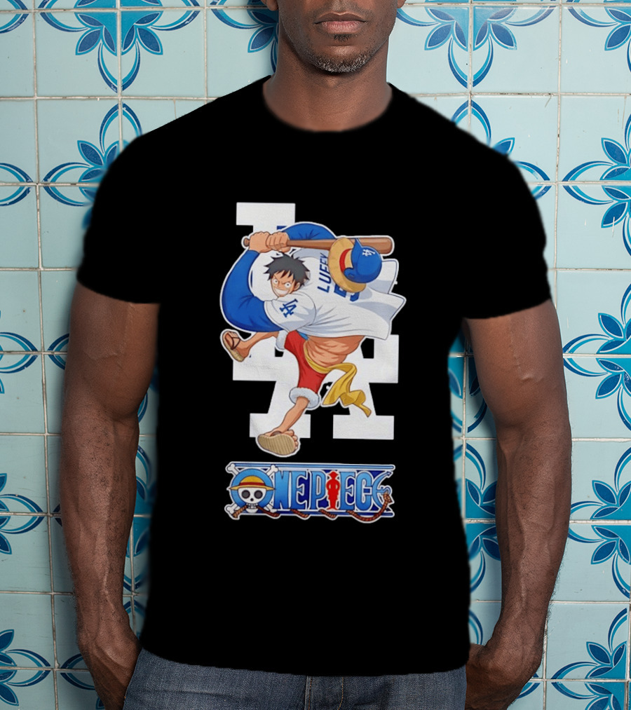 Luffy One Piece LA Baseball Crossover Dodgers T-Shirt