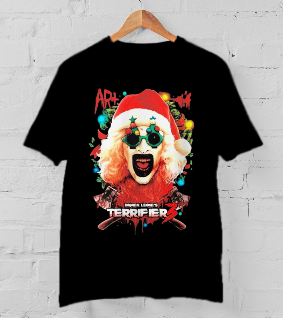 Damien Leone's Terrifier 3 Yuletide Terror Art The Clown Christmas Horror T-Shirt
