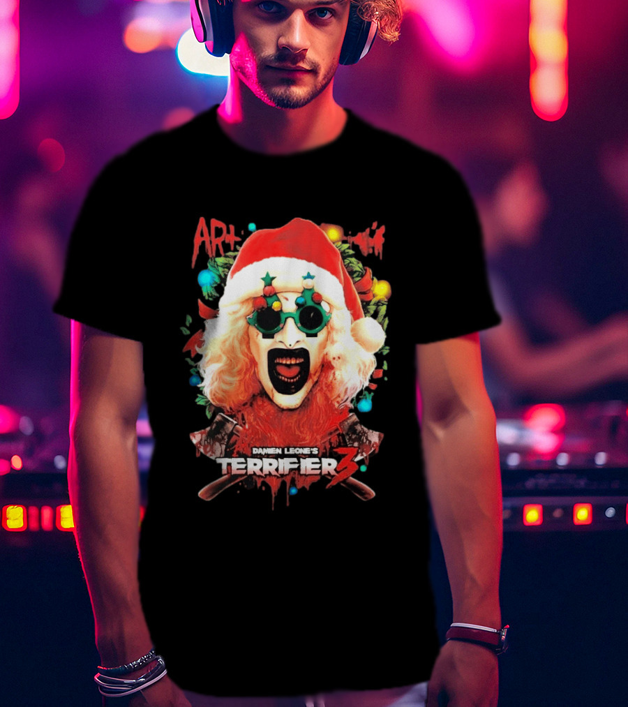 Damien Leone's Terrifier 3 Yuletide Terror Art The Clown Christmas Horror T-Shirt