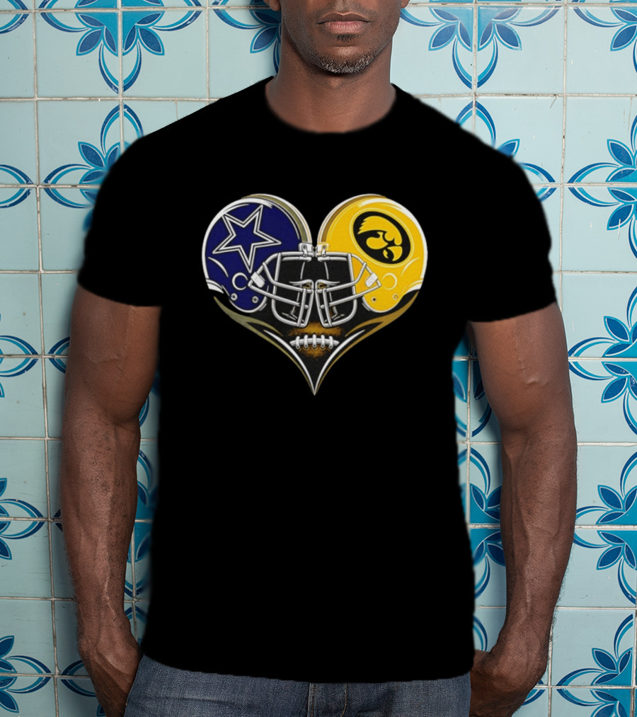 Dallas Cowboys And Iowa Hawkeyes Helmet Heart T-Shirt