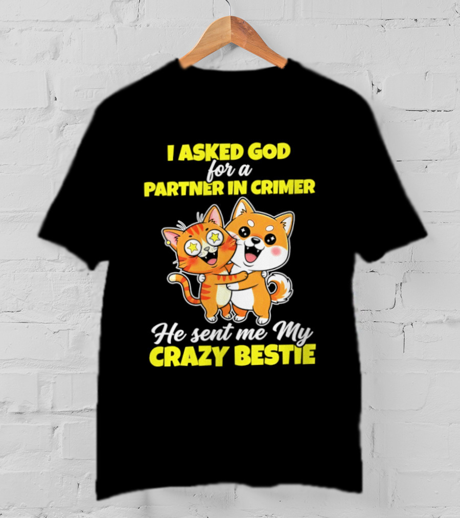 Dog And Cat I Asked God For A Partner In Crime He Sent Me My Crazy Bestie T-Shirt