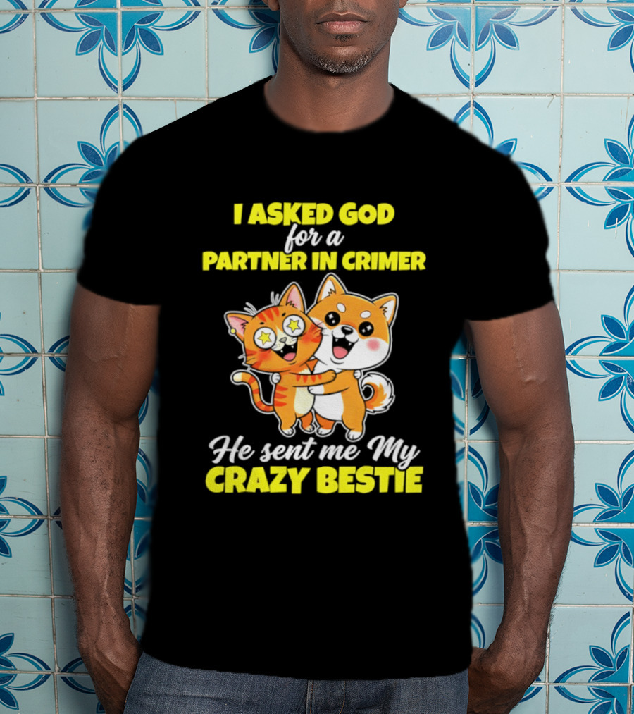 Dog And Cat I Asked God For A Partner In Crime He Sent Me My Crazy Bestie T-Shirt