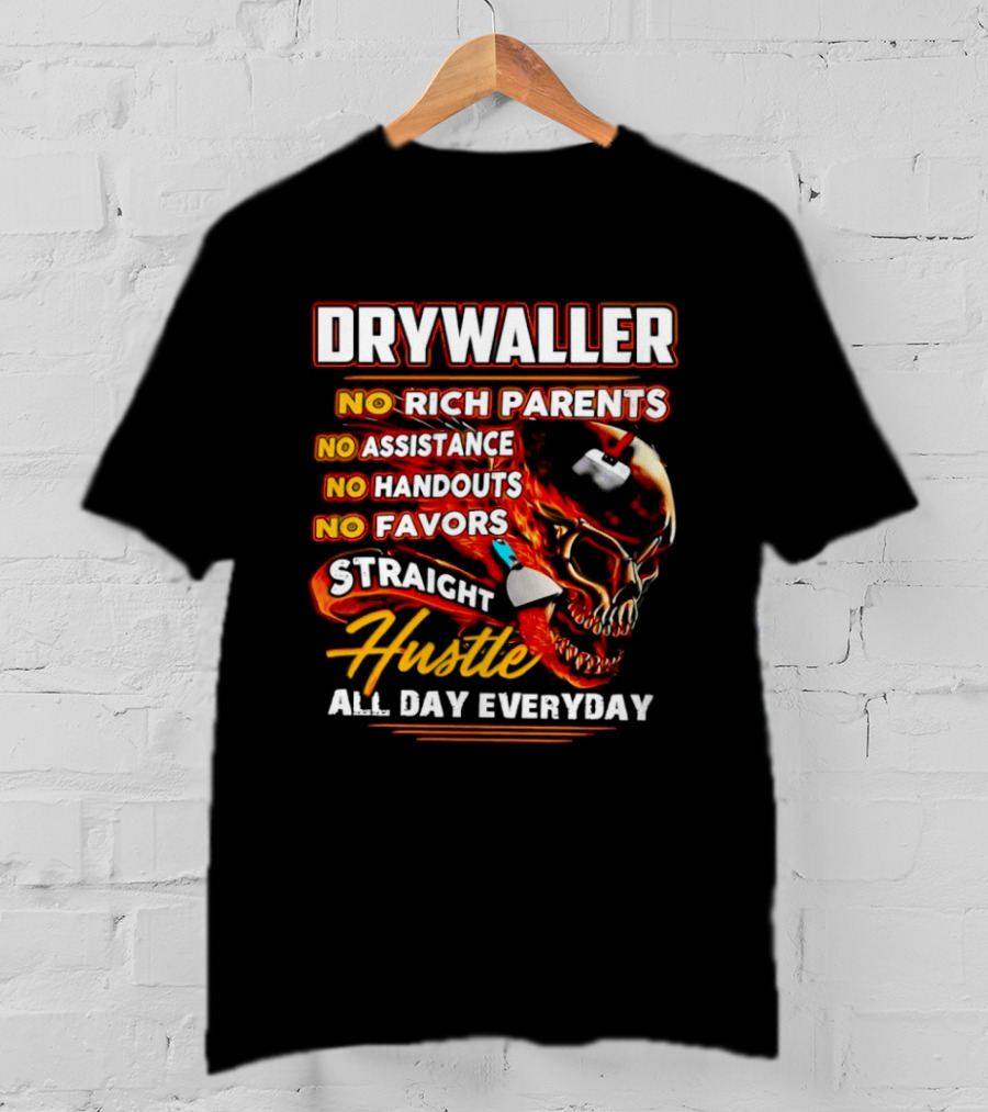 Drywaller Skull Holding Trowel Straight Hustle T-Shirt