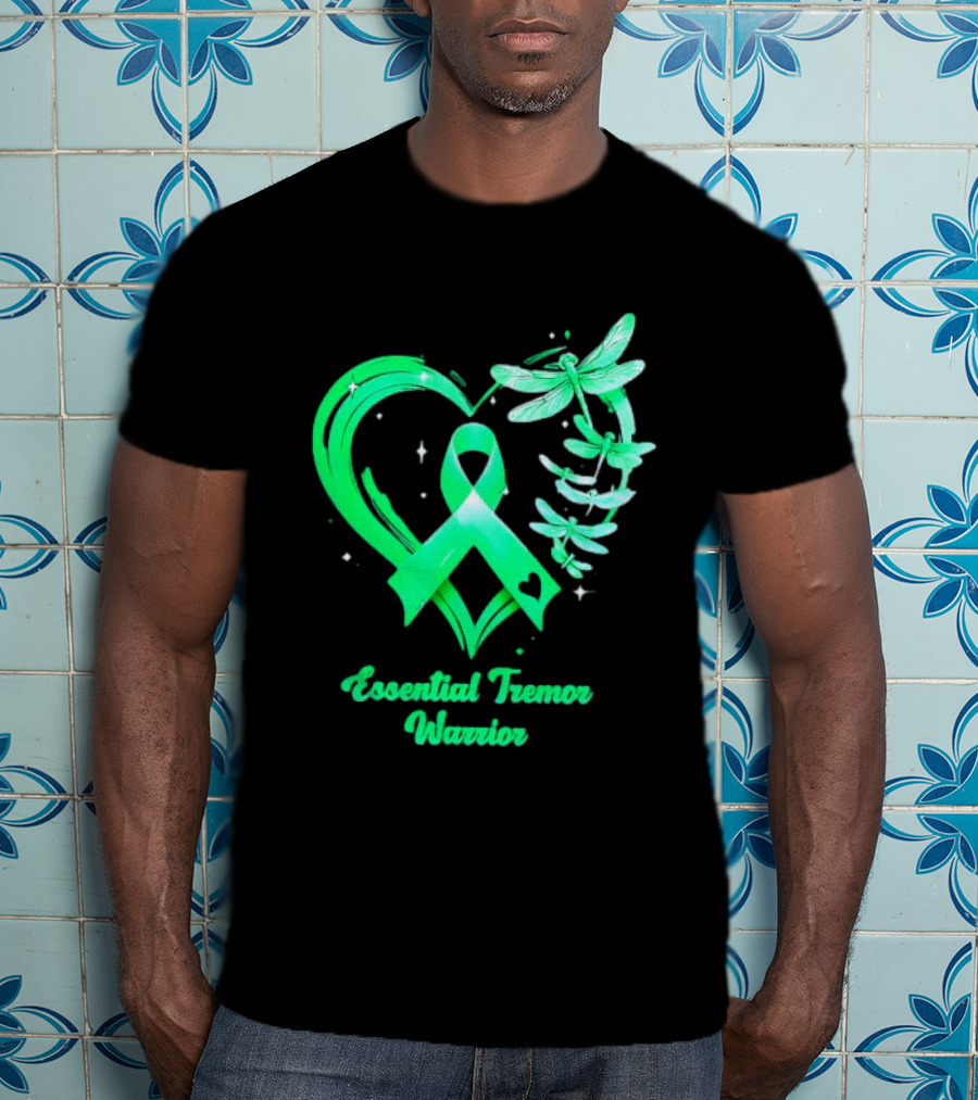 Essential Tremor Warrior Teal Ribbon Dragonfly Heart T-Shirt