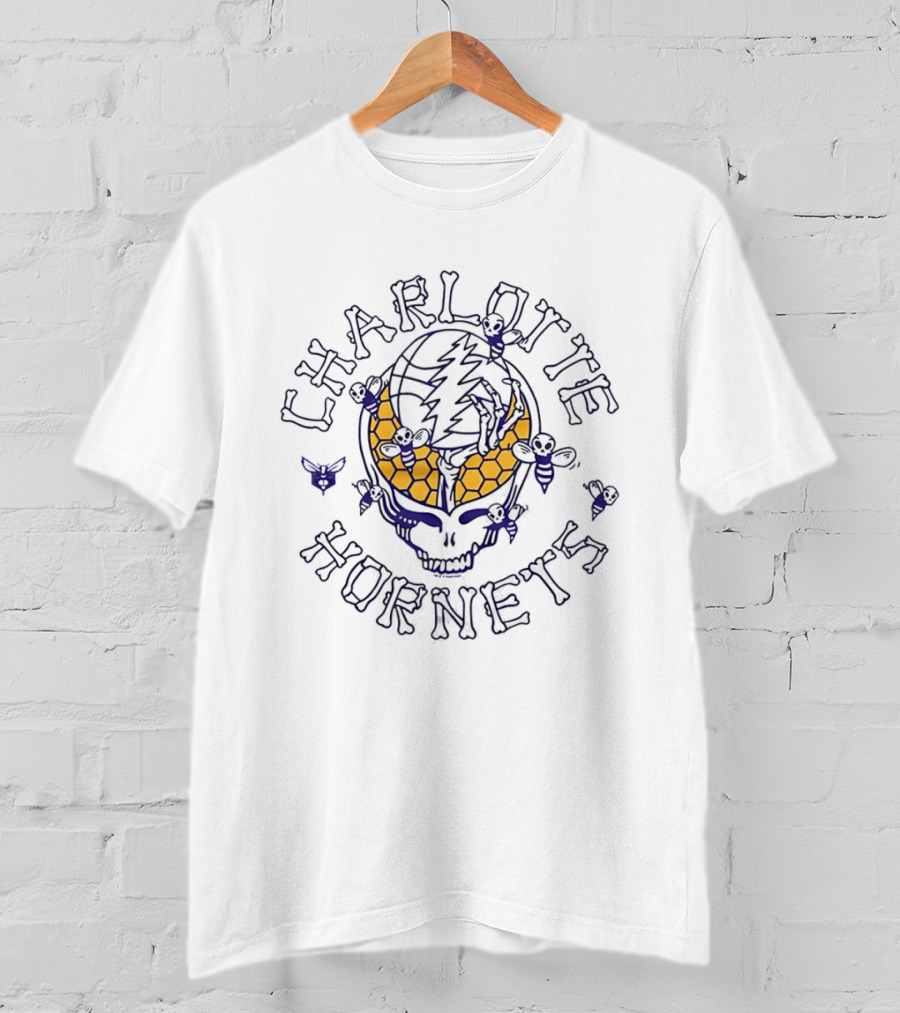 Charlotte Hornets Grateful Dead Steal Your Face Skull Honeycomb Bee T-Shirt