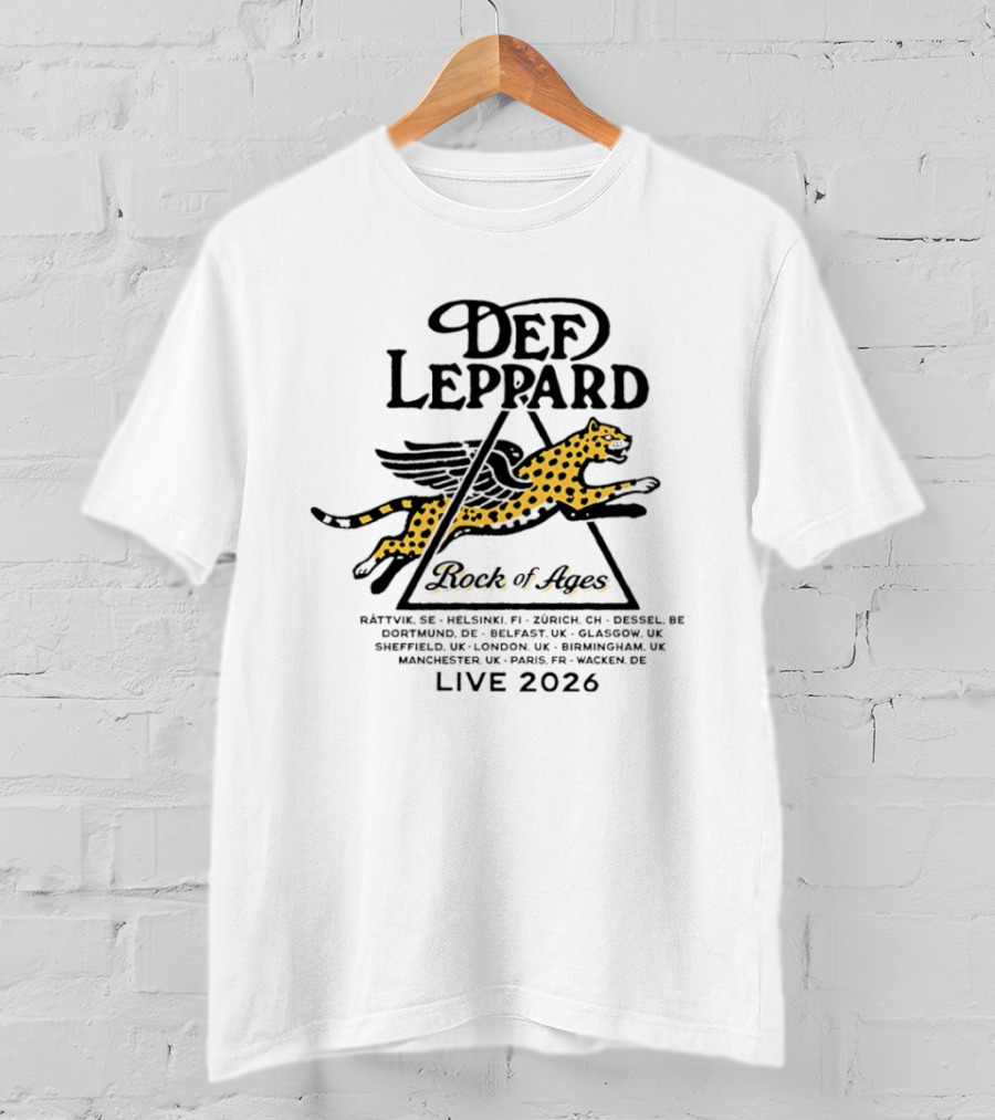 Def Leppard Rock Of Ages Live 2026 Tour Helsinki Zurich Belfast London Paris Wagon T-Shirt