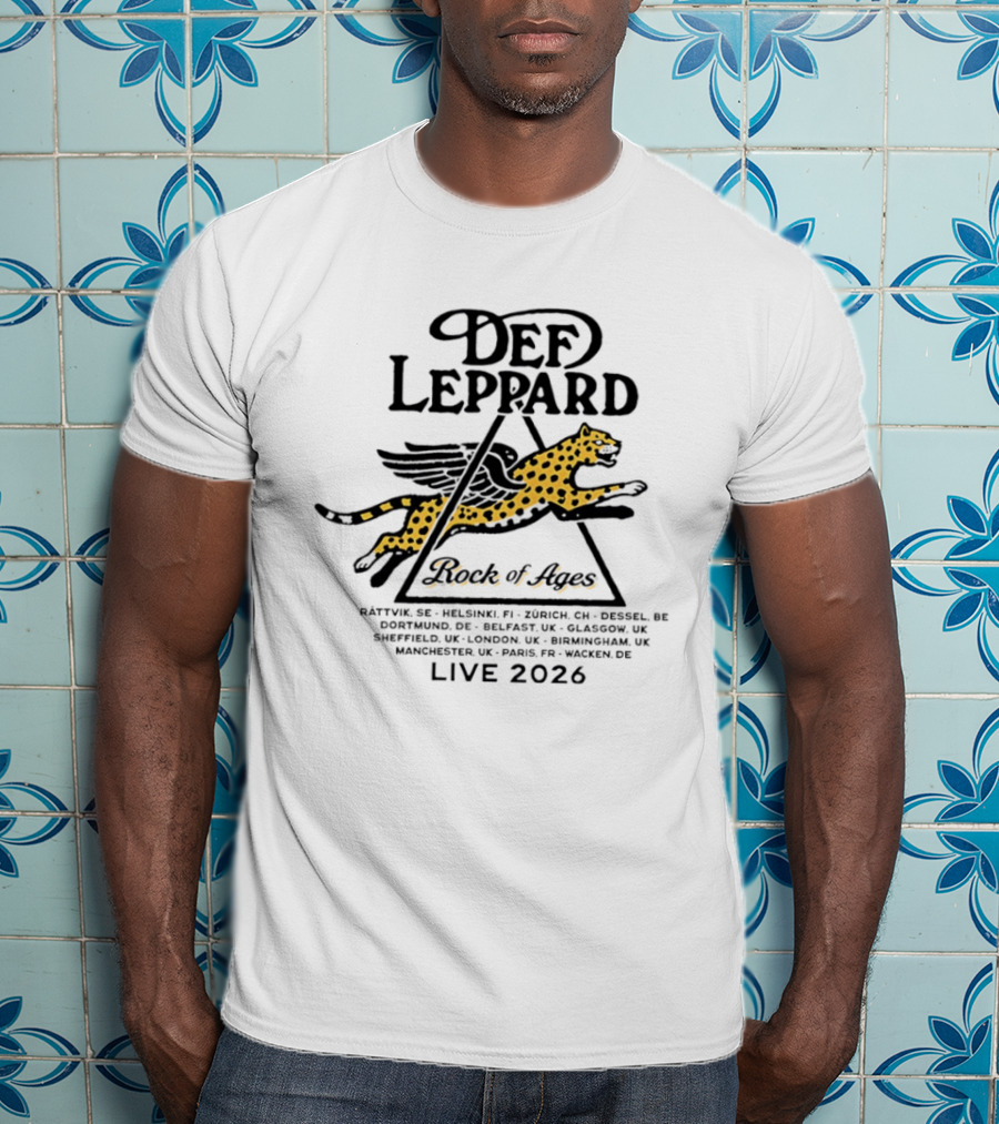 Def Leppard Rock Of Ages Live 2026 Tour Helsinki Zurich Belfast London Paris Wagon T-Shirt