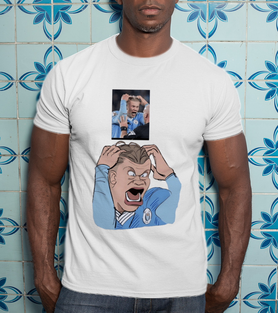 Erling Haaland Frustrated Screaming Football Cartoon Referee Reaction T-Shirt