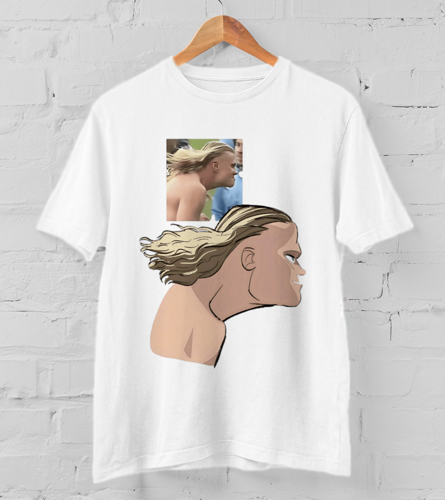Erling Haaland Long Hair Meme Jawline Football Flowing Hairstyle T-Shirt