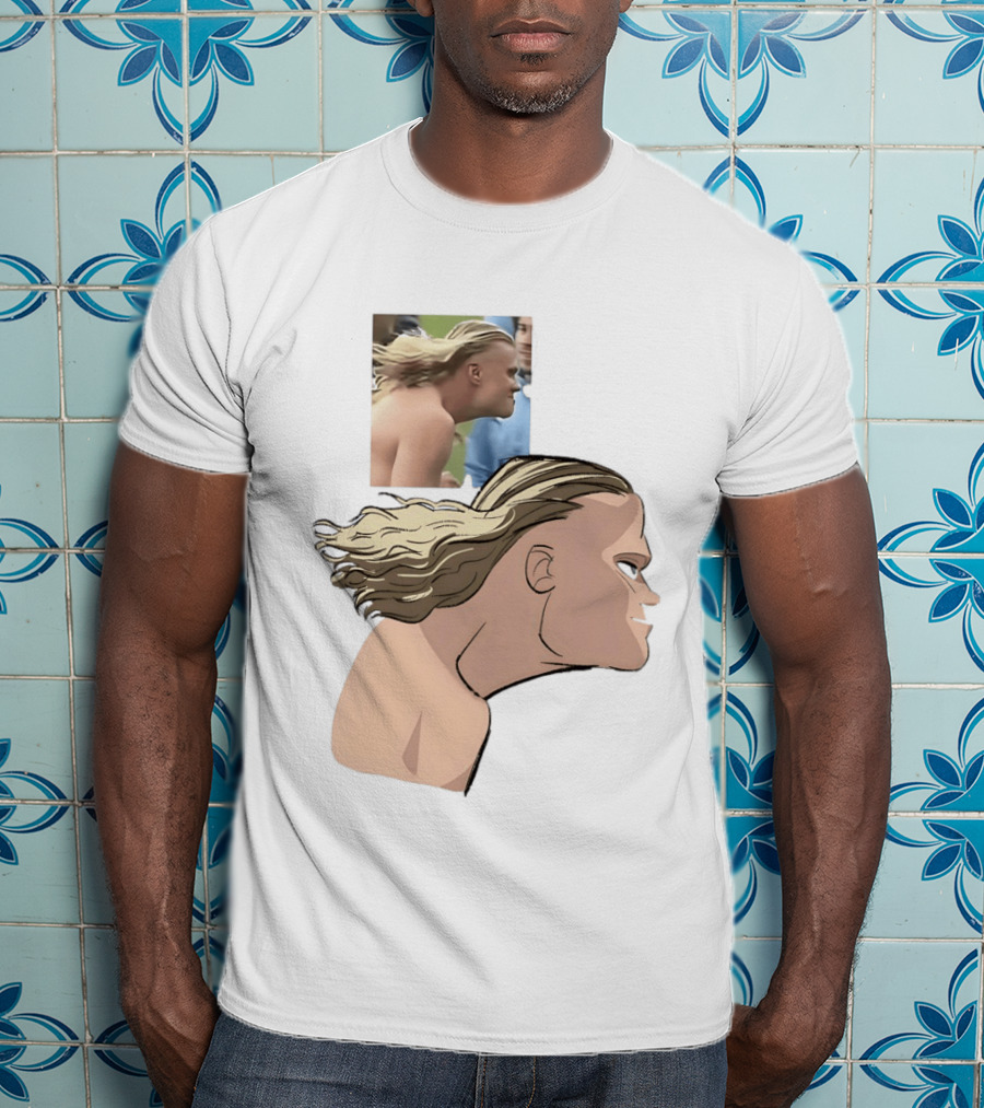 Erling Haaland Long Hair Meme Jawline Football Flowing Hairstyle T-Shirt