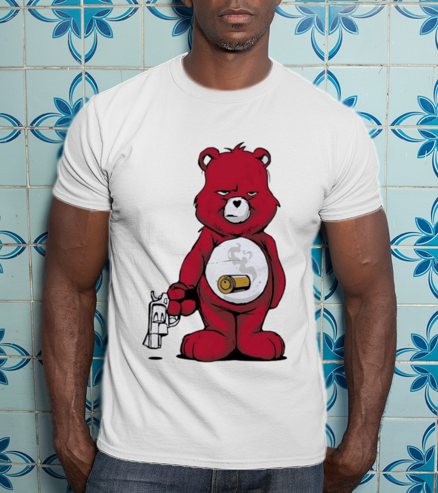 Red Bear With Revolver .38 Special Bullet Smoke T-Shirt