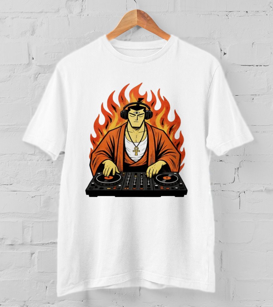 Samurai Jack DJing With Headphones Fire Music Mixer T-Shirt