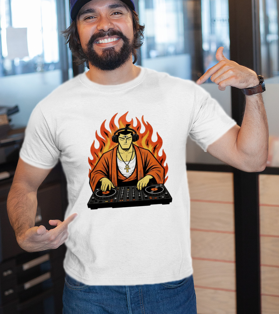 Samurai Jack DJing With Headphones Fire Music Mixer T-Shirt