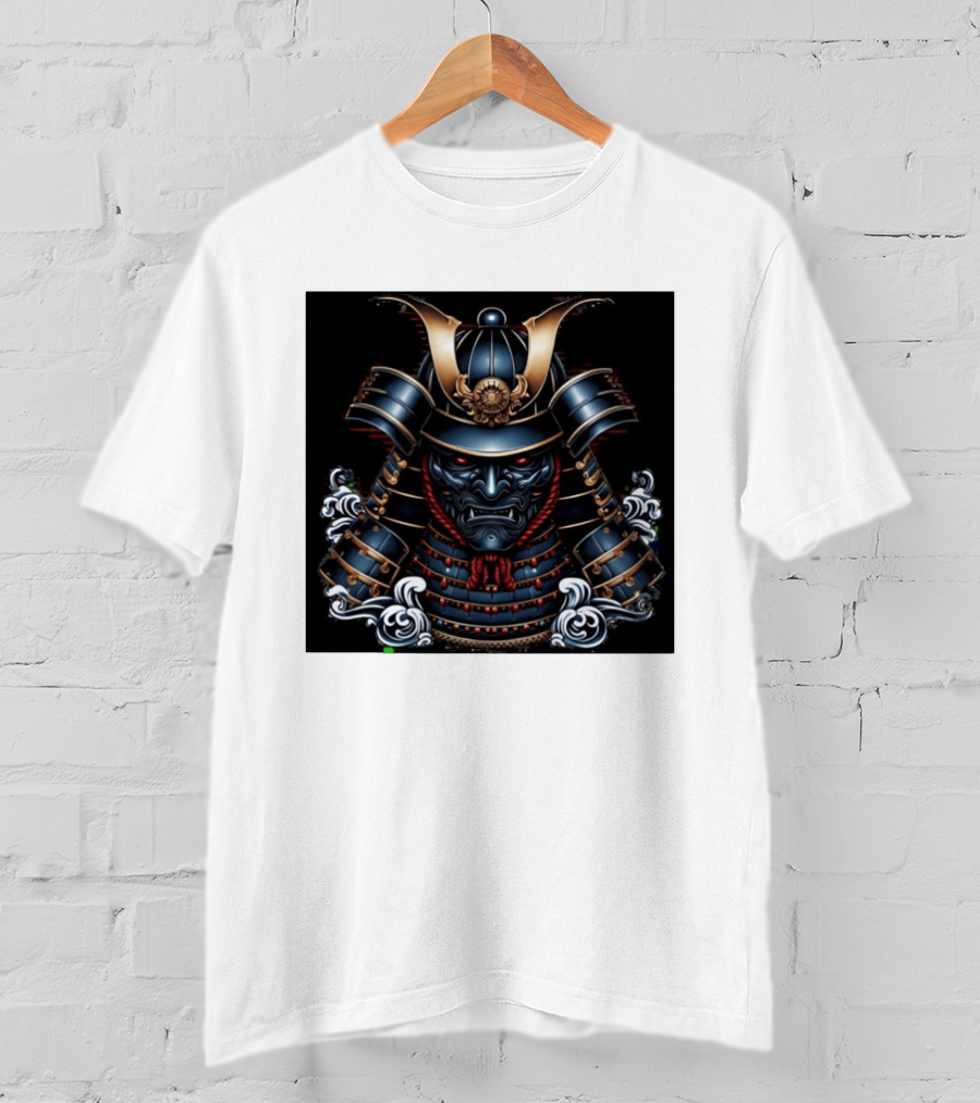 Samurai Warrior Mask Helmet With Traditional Armor And Red Accents T-Shirt