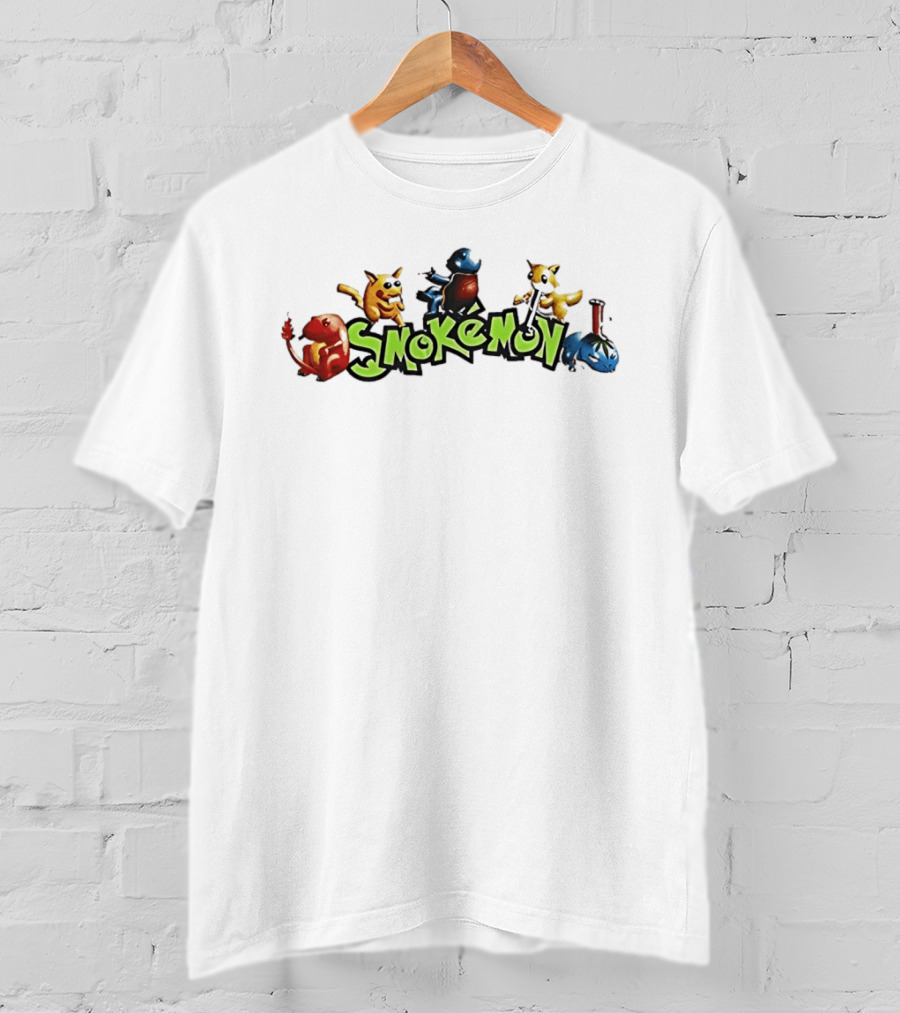 Smokemon Characters Smoking Parody With Pikachu Charmander Squirtle And Eevee T-Shirt