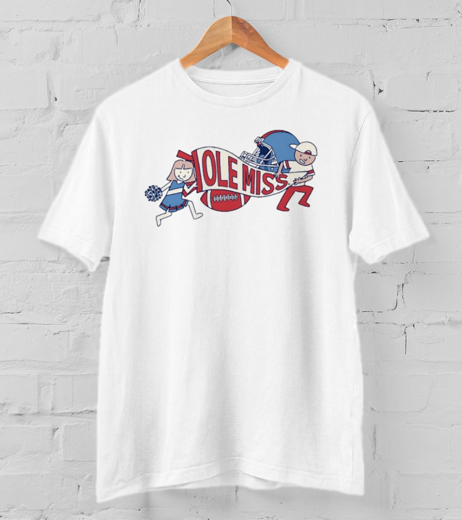 Ole Miss Cheerleader And Football Player Waving Pennant And Helmet T-Shirt