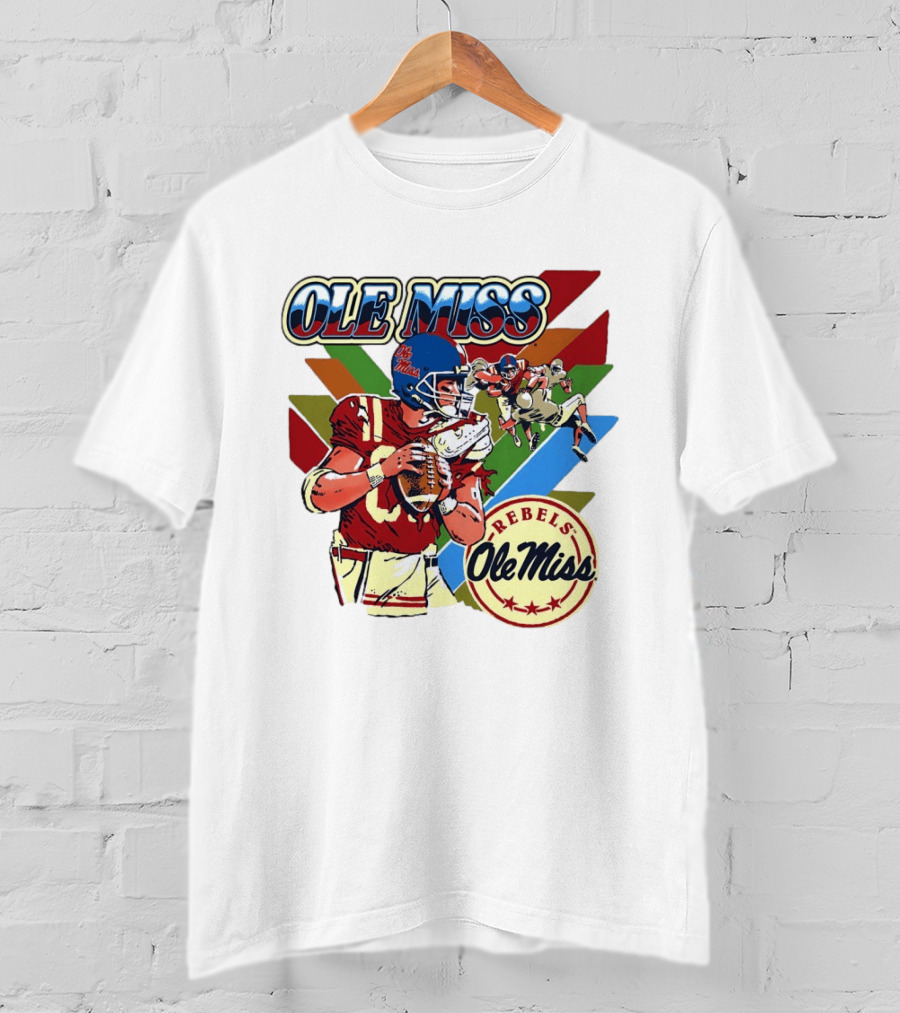 Ole Miss Rebels Football Player Action Retro Style Collaboration T-Shirt