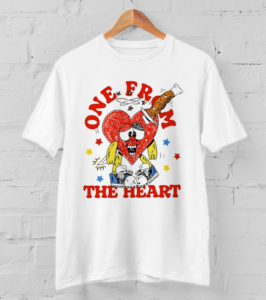 One From The Heart Love Cartoon Heart With Knife And Colorful Stars T-Shirt