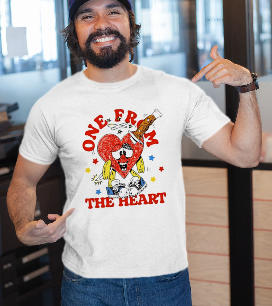 One From The Heart Love Cartoon Heart With Knife And Colorful Stars T-Shirt