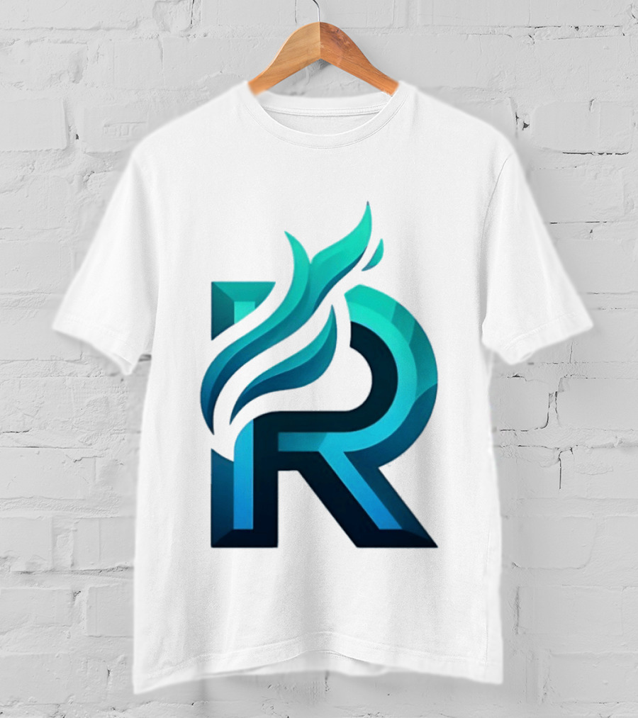 R Flame Letter Blue Green Gradient T-Shirt