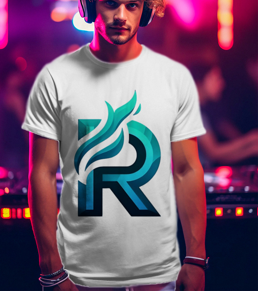 R Flame Letter Blue Green Gradient T-Shirt