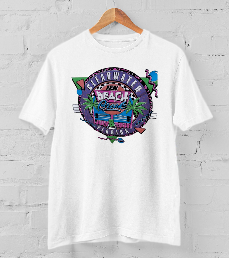 AEW Beach Break Clearwater Florida July 8 2026 Wrestling Event Tropical Palm Trees And Retro Waves T-Shirt