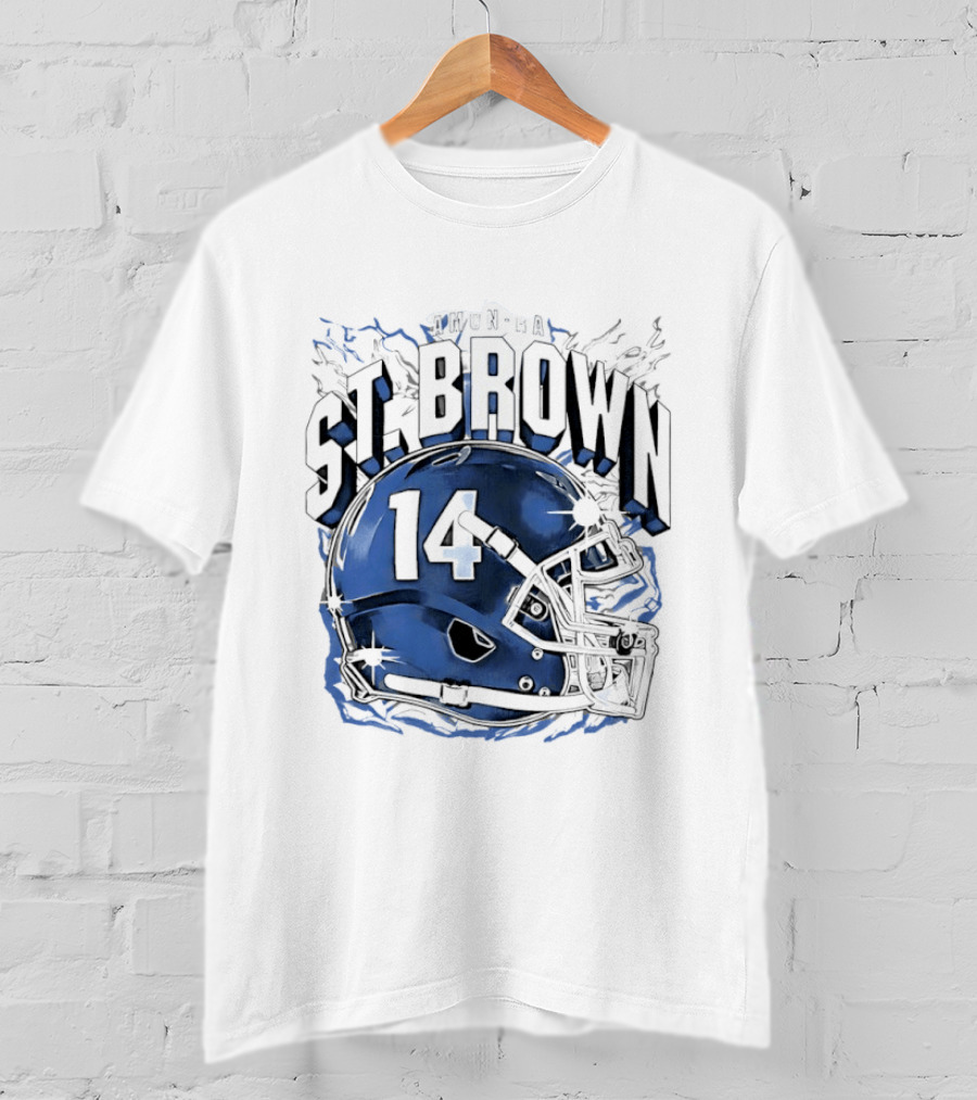 Amon Ra St. Brown 14 Helmet Detroit Lions T-Shirt