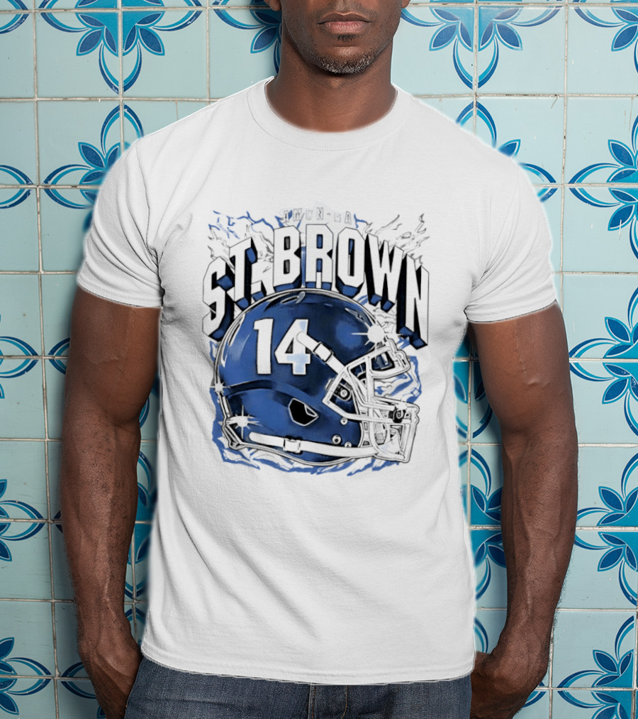 Amon Ra St. Brown 14 Helmet Detroit Lions T-Shirt
