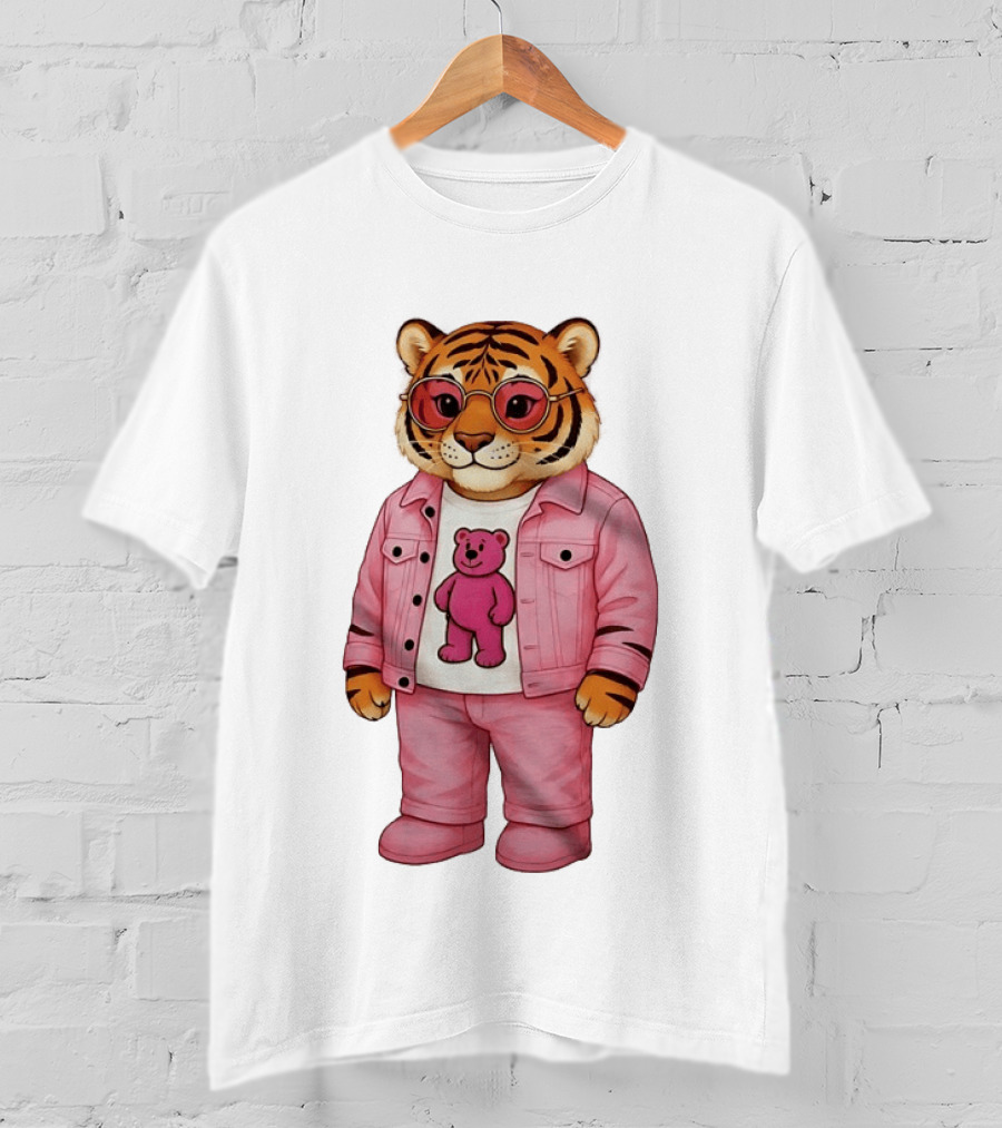 Cincinnati Bengals Fashion Pink Denim Tiger Bear T-Shirt