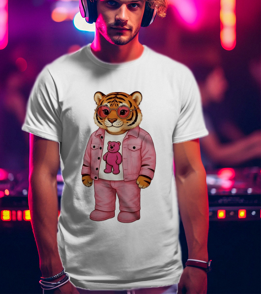 Cincinnati Bengals Fashion Pink Denim Tiger Bear T-Shirt