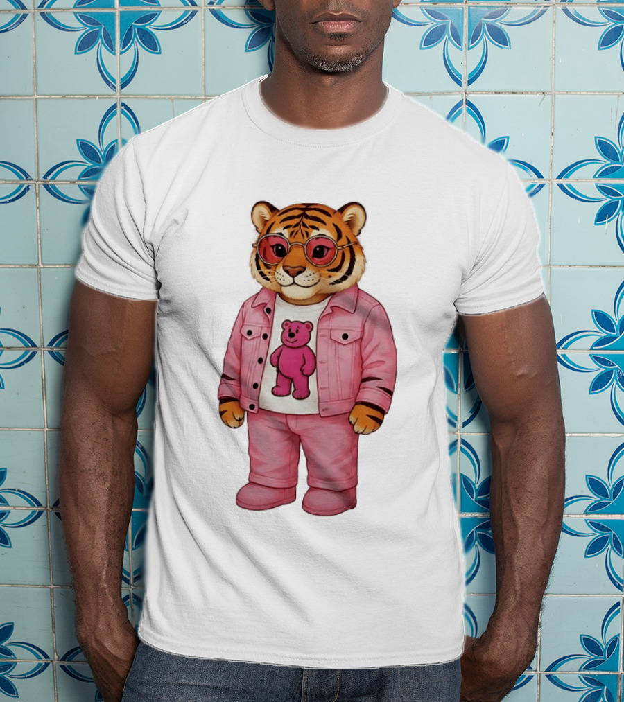 Cincinnati Bengals Fashion Pink Denim Tiger Bear T-Shirt