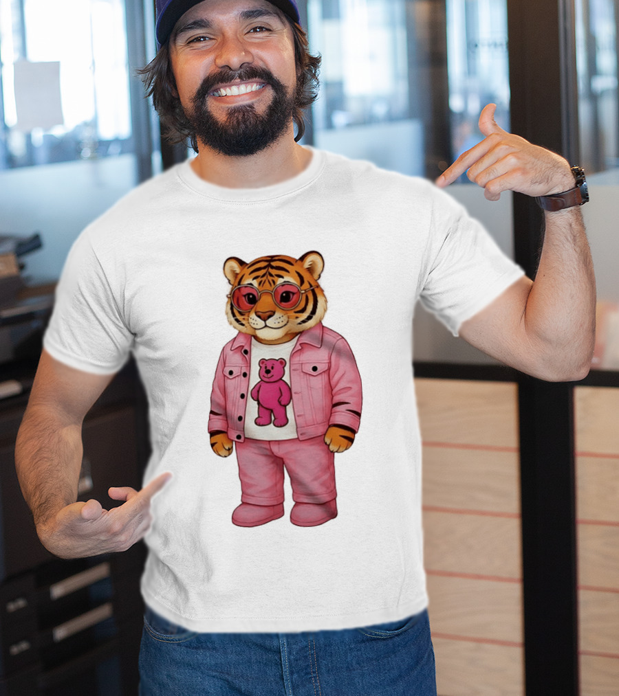 Cincinnati Bengals Fashion Pink Denim Tiger Bear T-Shirt