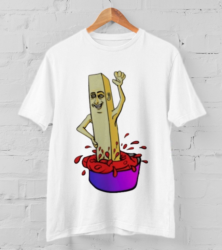 French Fry With Face Humorously Dipping In Ketchup Bowl T-Shirt