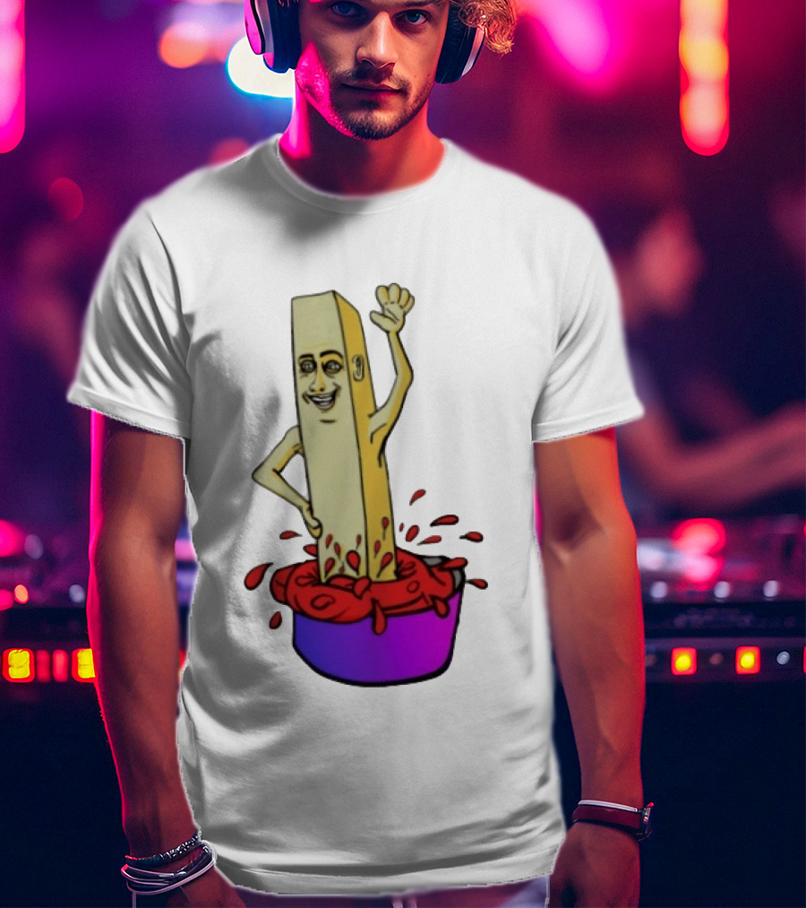 French Fry With Face Humorously Dipping In Ketchup Bowl T-Shirt